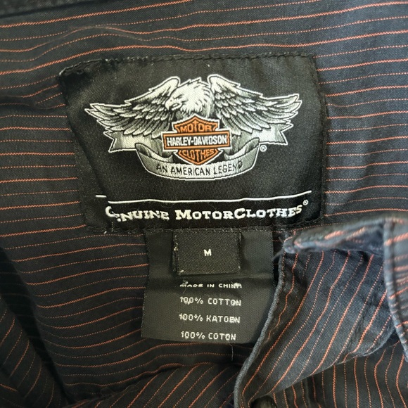 Harley-Davidson Pre-Luxe Black & Orange Pinstripe Button Up Shirt Men's Size M - Picture 6 of 10